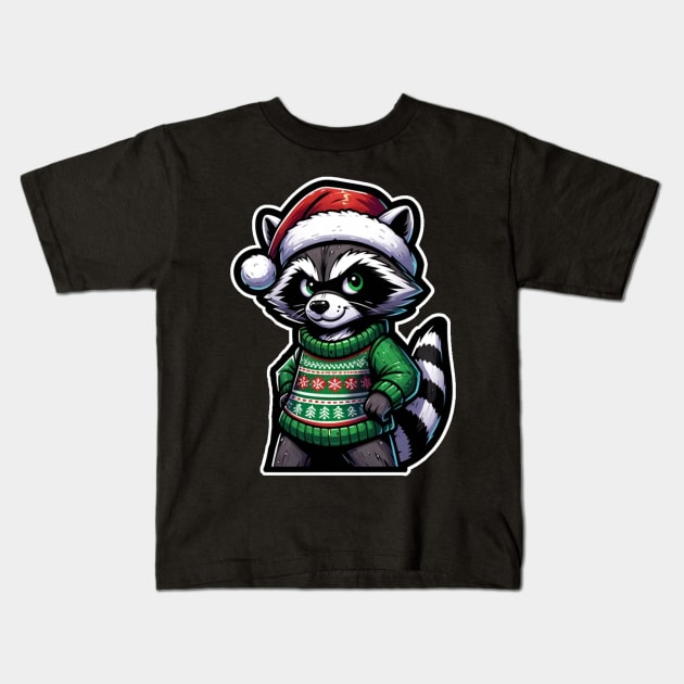 Christmas Raccoon Kids T-Shirt by OddHouse